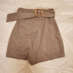 Song of Style Asymmetric Hem Plaid Belted Mini Skirt XS